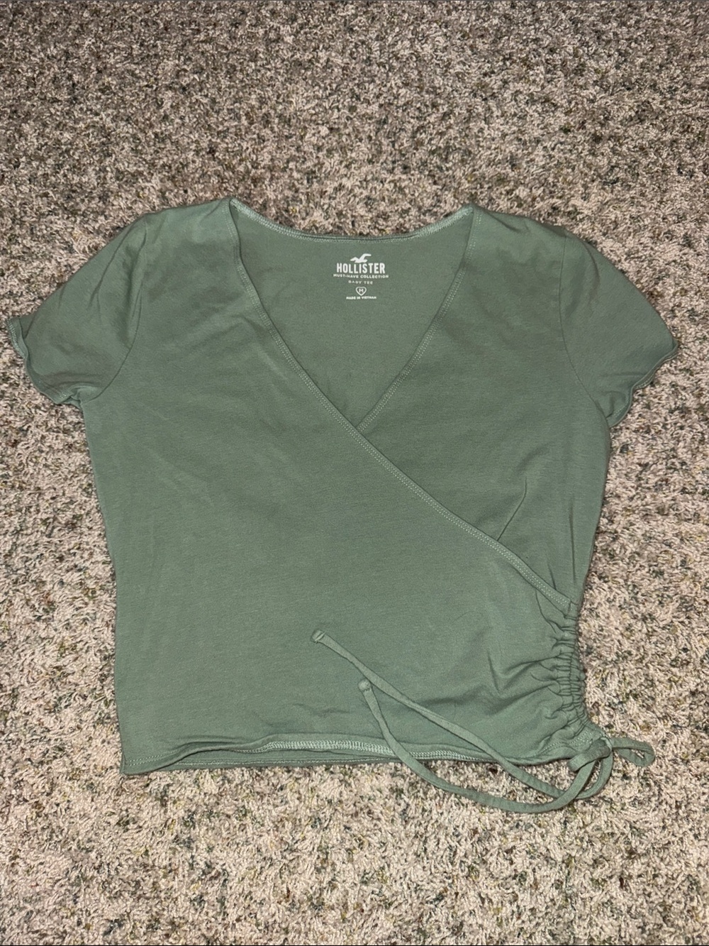 Hollister Olive Wrap Tie Short Sleeve Top